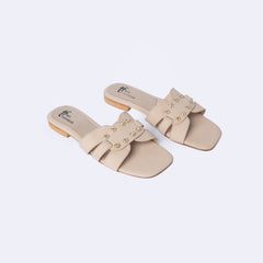 Neutral Glam Studded Flat Slides