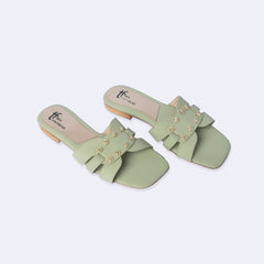 Fresh Green Studded Flat Slide