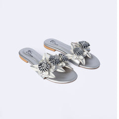 Elegant Silver Floral Casual Sliper