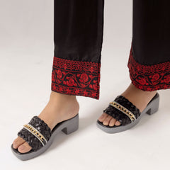 Black Woven Block Heels Sandals - Trex Foot Wear