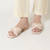 Neutral Glam Studded Flat Slides