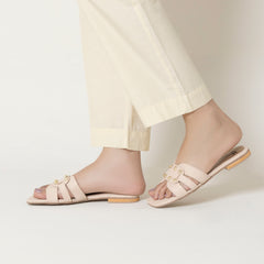 Neutral Glam Studded Flat Slides