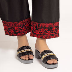 Black Woven Block Heels Sandals