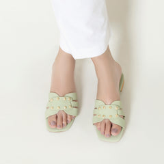 Fresh Green Studded Flat Slide