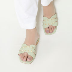 Fresh Green Studded Flat Slide