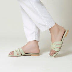 Fresh Green Studded Flat Slide