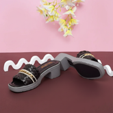 Black Woven Block Heels Sandals