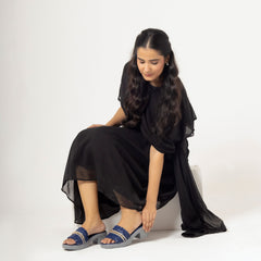 Navy Woven Chain Slippers