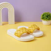 Bright Yellow Woven Platform Slippers