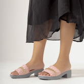 Rose Weave Block Heel Slippers