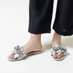 Elegant Silver Floral Casual Sliper