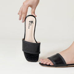 Black Toe Flat Sandal