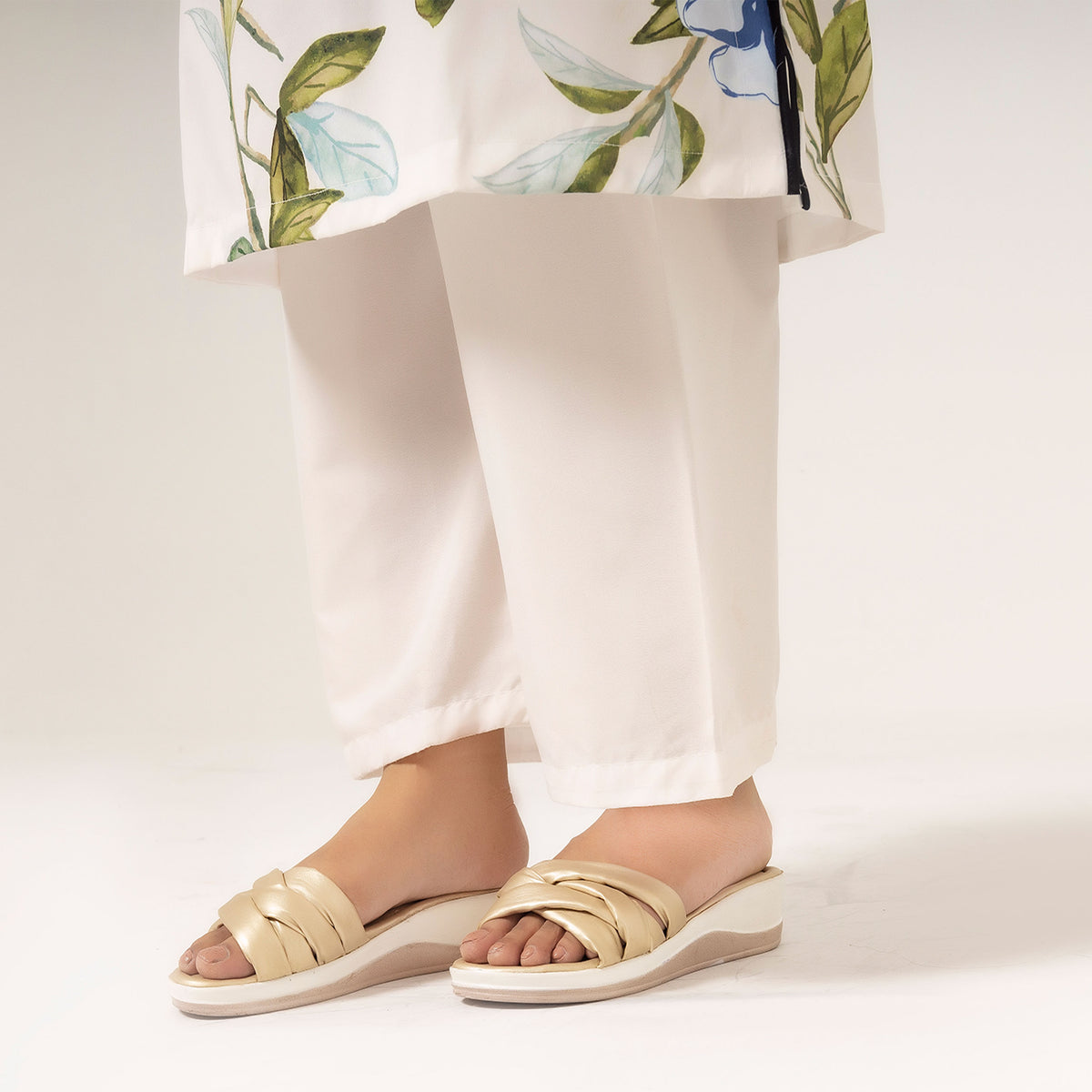 Metallic Braided Wedge Slippers