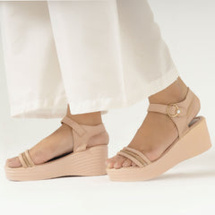 Rhinestone & Pearl Detailed Nude Wedge Heels