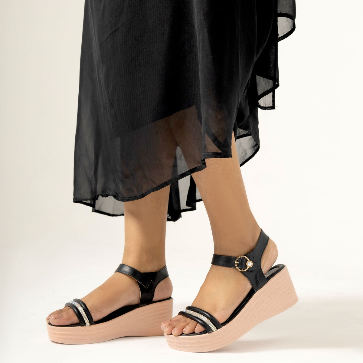 Black Faux-Leather Studded Platform Heel