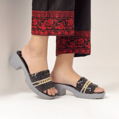 Black Woven Block Heels Sandals