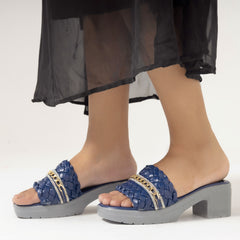 Navy Woven Chain Slippers