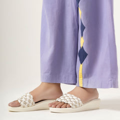 White Interlaced Leather Flat Slippers