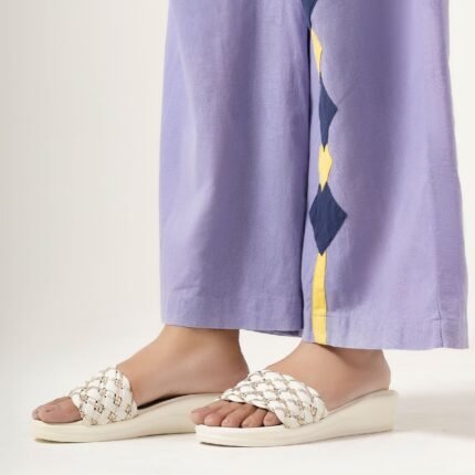 White Interlaced Leather Flat Slippers