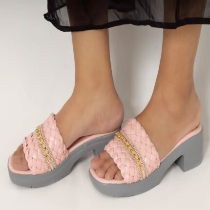 Rose Weave Block Heel Slippers